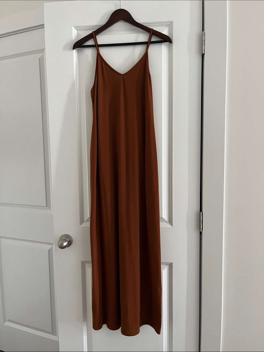 Carly Jean Slip Maxi Dress in Rust Brown